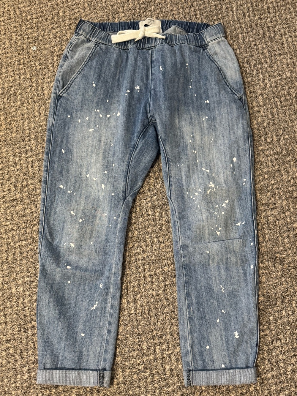 EUC, One Teaspoon Blue Paint-Splatter Boyfriend Drawstring Jeans - Like New!